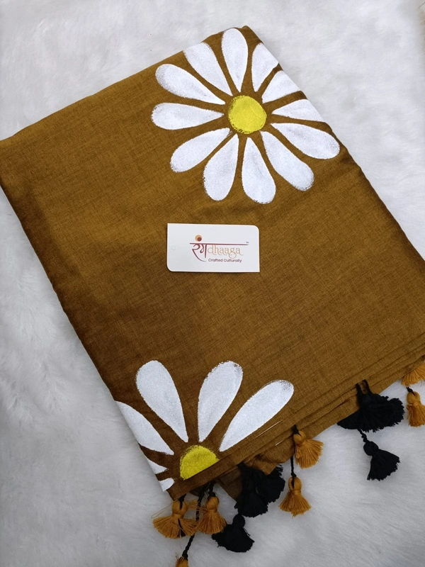 Rangdhaaga  Mustard Yellow Floral Hand Painted Saree