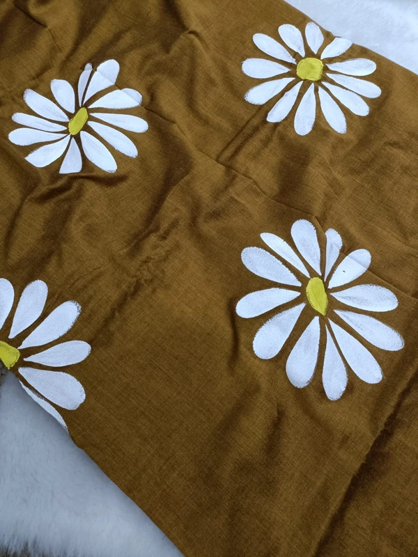 Rangdhaaga  Mustard Yellow Floral Hand Painted Saree