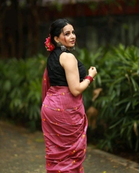 RangDhaaga Rose Pink Embroidery Khadi Saree