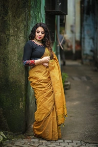 RangDhaaga Mustard Yellow Zari lining saree 