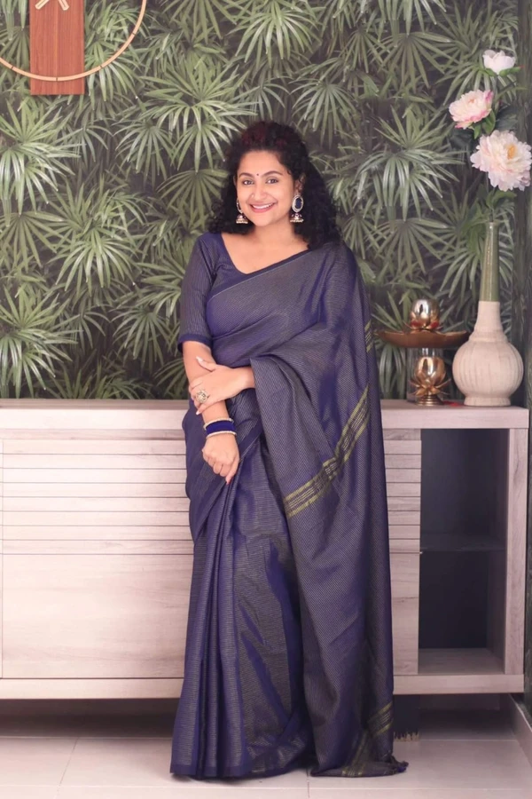 Navy Blue Zari lining saree 