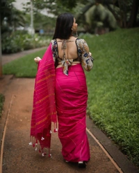 Rangdhaaga  Pink Khesh Cotton Saree