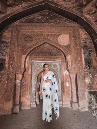 RangDhaaga White With Blue Evil Eye Hand Painted Saree