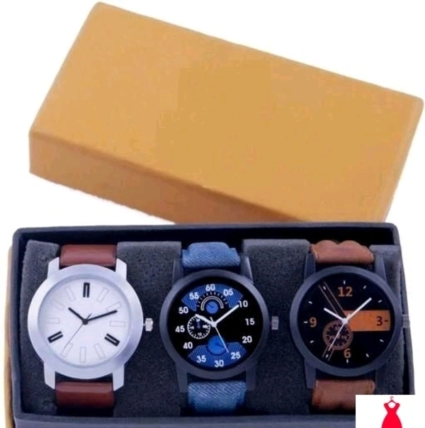 High Quality Premium Analog Watch 3 Combo Set  - Multi Colour, Free Size