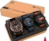 High Quality Premium Analog Watch 3 Combo Set  - Multi Colour, Free Size