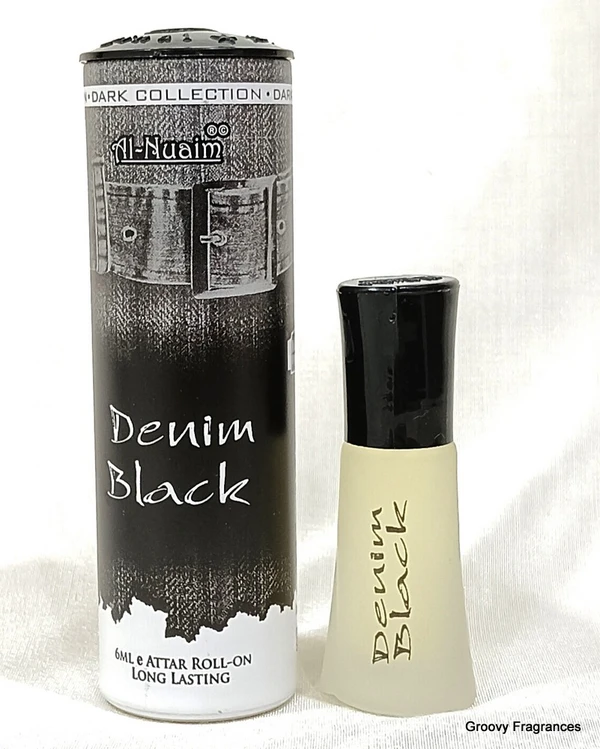 Al Nuaim Denim Black Perfume Roll-On Attar Free from ALCOHOL Round Gift Pack - 6ML