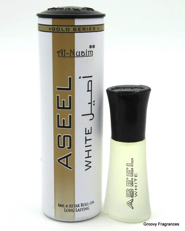 Al Nuaim ASEEL WHITE Perfume Roll-On Attar Free from ALCOHOL Round Gift Pack - 6ML