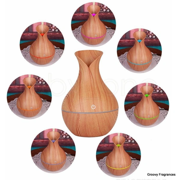 Wooden Essential Humidifier Aroma Oil Diffuser Ultrasonic Wood Air Humidifier Fashion USB Mini LED lights For Home Office - Brown