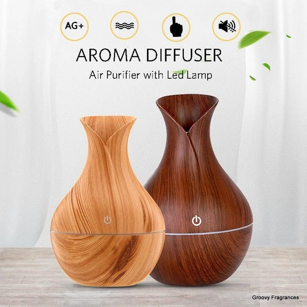 Wooden Essential Humidifier Aroma Oil Diffuser Ultrasonic Wood Air Humidifier Fashion USB Mini LED lights For Home Office - Brown