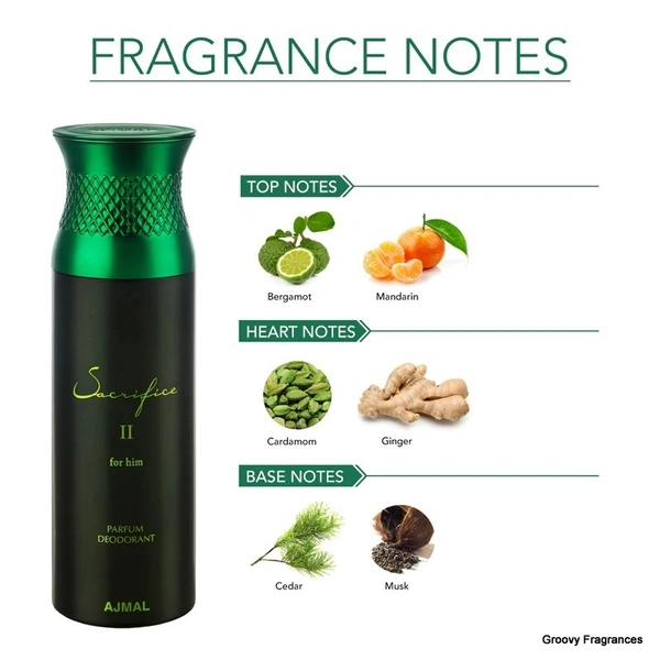 Ajmal Sacrifice II Parfum Deodorant | For Men | Alcohol Free - 200ML
