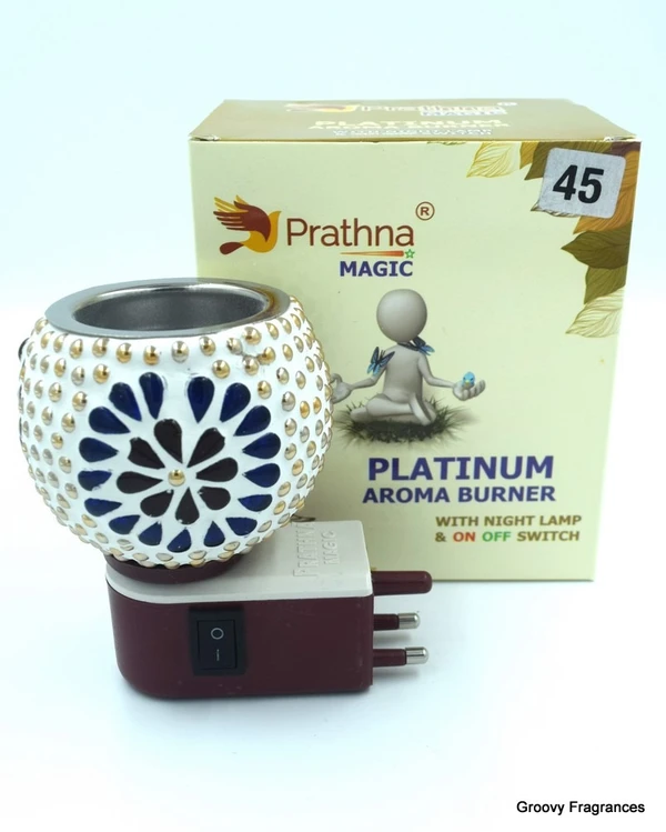 Prathna Platinium Electric Kapoor/Aroma/Bakhoor Burner for Home Fragrance with Night lamp Ceramic Incense Holder (Multicolor) - D45