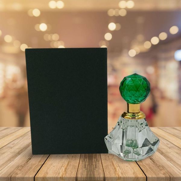 Groovy Fragrances Exclusive Designer Crystal Empty Attar Bottle 12ml with Box - D4-Green