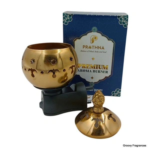 Prathna Platinium Electric Kapoor/Aroma/Bakhoor Burner for Home Fragrance Incense Holder Golden Color