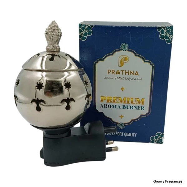 Prathna Platinium Electric Kapoor/Aroma/Bakhoor Burner for Home Fragrance Incense Holder Silver Color