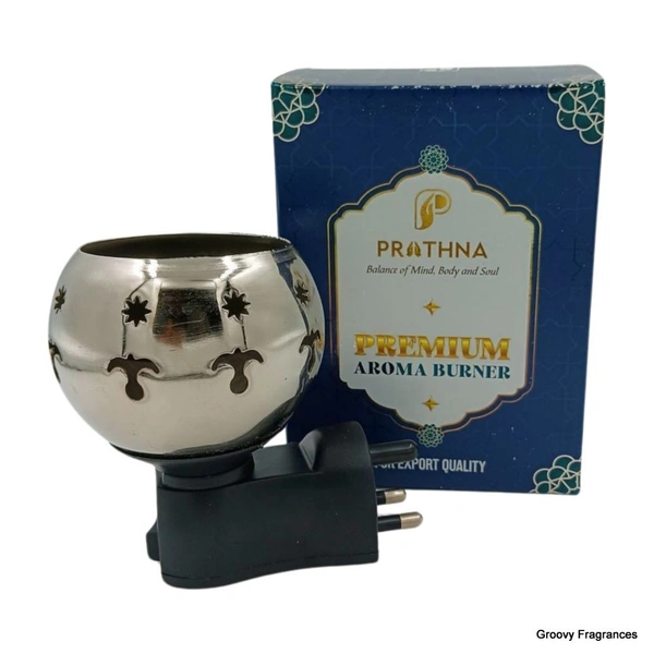 Prathna Platinium Electric Kapoor/Aroma/Bakhoor Burner for Home Fragrance Incense Holder Silver Color