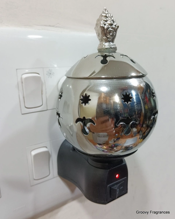 Prathna Platinium Electric Kapoor/Aroma/Bakhoor Burner for Home Fragrance Incense Holder Silver Color