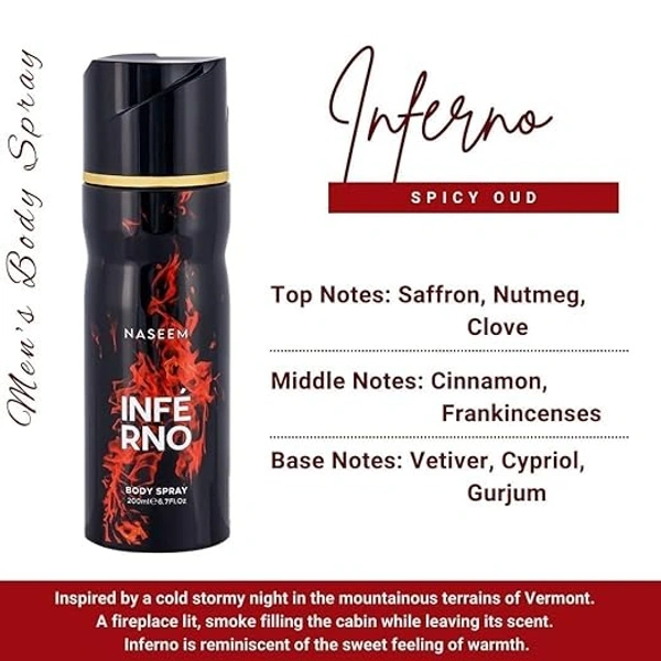 Naseem INFERNO Perfumed Body Spray | No Gas | Alcohol free | For Men - 200ML