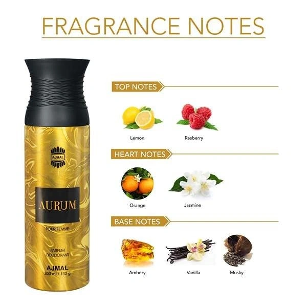 Ajmal AURUM Pour Femme Parfum Deodorant | For Women | Alcohol Free - 200ML
