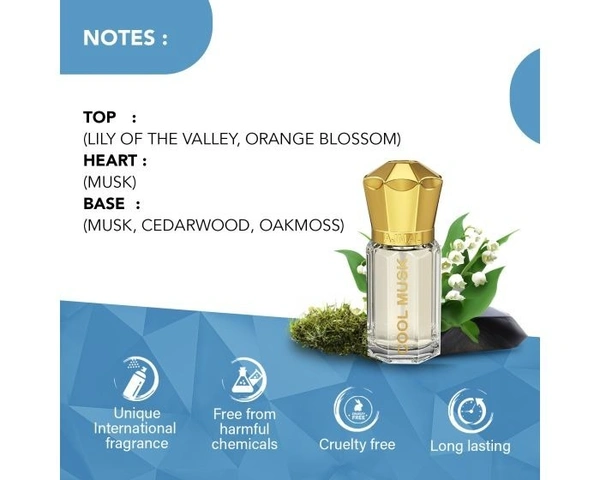 Ajmal Cool Musk concentrated Perfume | For Men | Alcohol Free - 5ML
