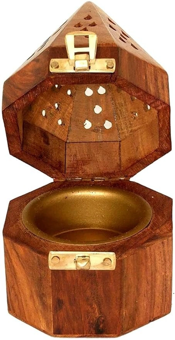 Groovy Fragrances New Antiq Wooden Bakhoor/Dhoop/Aromo Oil/Kapoor Incense Burner - Large-Round