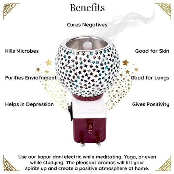 Prathna Platinium Electric Kapoor/Aroma/Bakhoor Burner for Home Fragrance with Night lamp Mirror Incense Holder P12 (Multicolor)