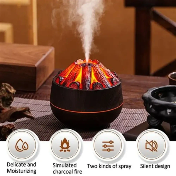 Wooden Humidifier Charcoal Fire Aroma Oil Diffuser Ultrasonic Air Humidifier Fashion USB Mini LED lights For Home Office