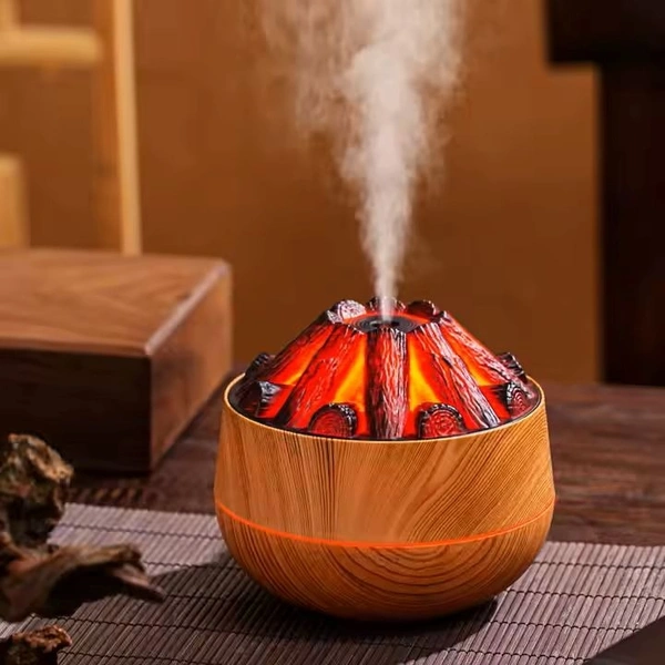 Wooden Humidifier Charcoal Fire Aroma Oil Diffuser Ultrasonic Air Humidifier Fashion USB Mini LED lights For Home Office