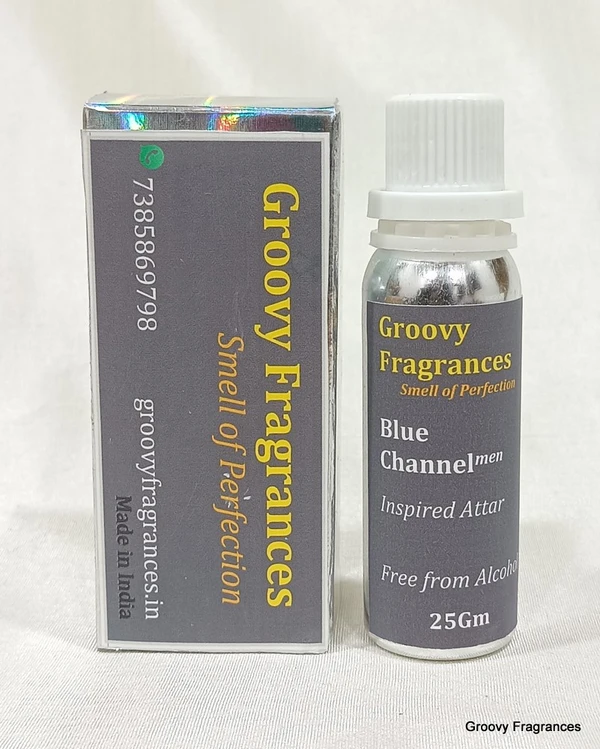 Groovy Fragrances Blue Channel Long Lasting Perfume Roll-On Attar | For Men | Alcohol Free by Groovy Fragrances - 25Gm