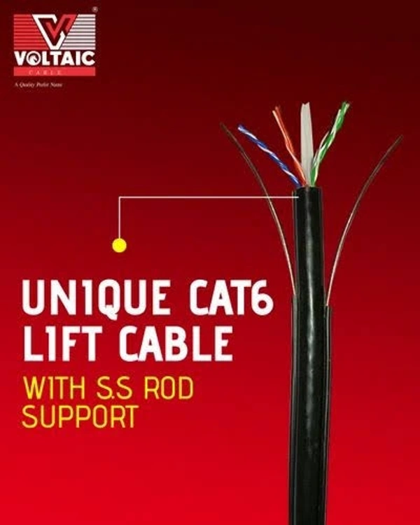 VOLTAIC CAT6 FLAT LIFT CABLE WITH S S ROD SUPPORT - Black