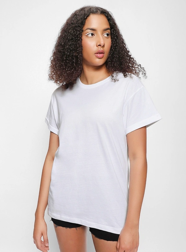 #W1491A1 BEWAKOOF LADIES Roll UP SLEEVES TSHIRT 1A1 - White, XS