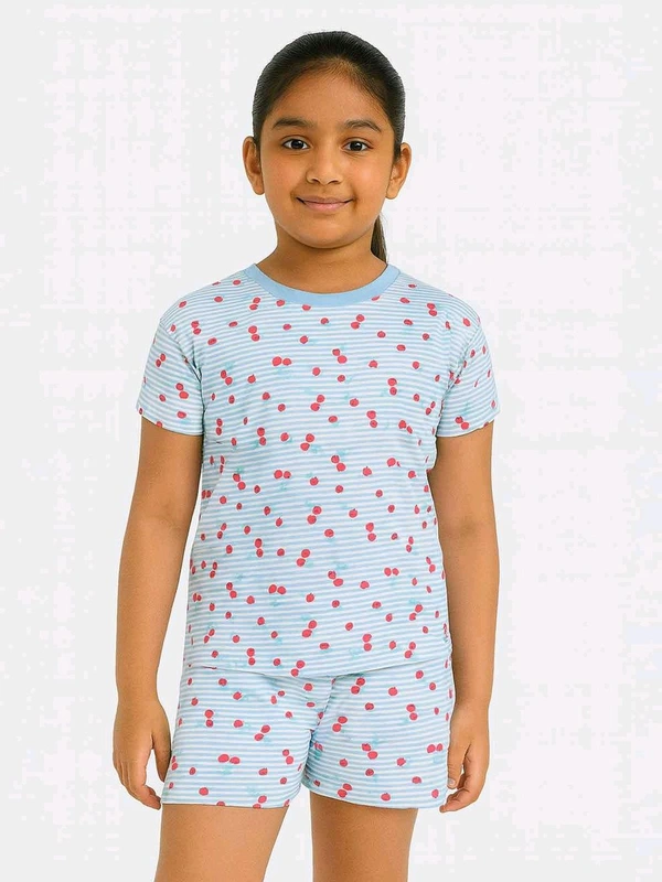Girls Printed Blue Shorty Set 1A1