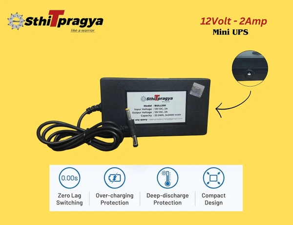 Sthitpragya Mini UPS for 12V WiFi Router | Backup Upto 3 Hours | 6000 mAh Battery | Uninterruptible Power Supply | All 12V (0.5A - 3A) WiFi Routers | Zero Lag Switching Power Backup During Power Cuts - 7*3*3, Black, 250 Grm