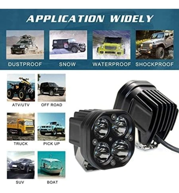 ELTRON TURBO 1 Month Warranty Original Imported 12V DC Power 4 LED Fog Light, Waterproof Head Lamp, Bar Light Universal For All Motorcycle, Bikes, Scooty (Pack of 2, Free On/Off Switch, White