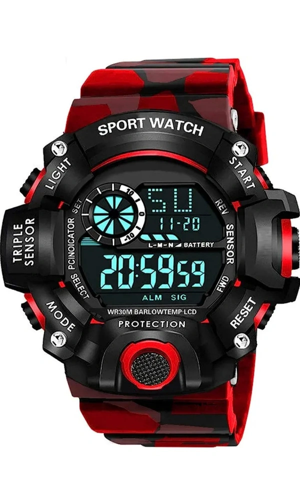 Shocknshop Digital Sports Multi Functional Black Dial Watch for Mens Boys -315RED