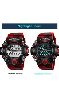 Shocknshop Digital Sports Multi Functional Black Dial Watch for Mens Boys -315RED
