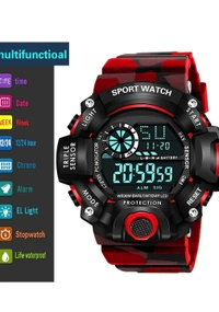 Shocknshop Digital Sports Multi Functional Black Dial Watch for Mens Boys -315RED