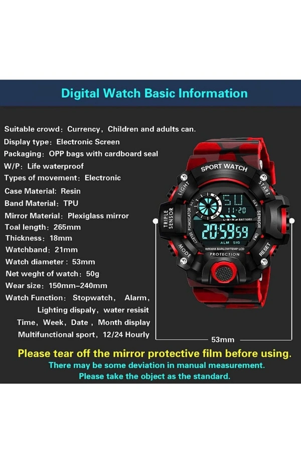 Shocknshop Digital Sports Multi Functional Black Dial Watch for Mens Boys -315RED
