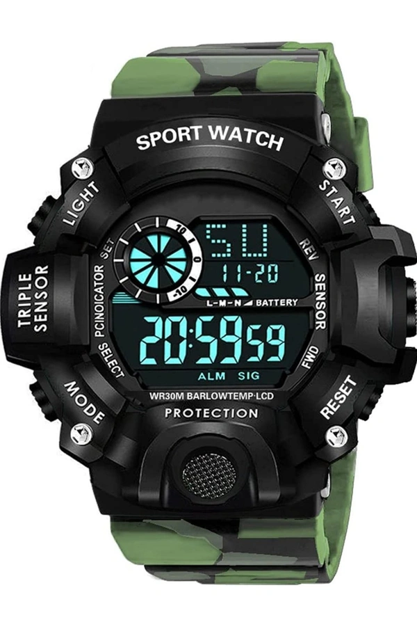 Shocknshop Digital Sports Multi Functional Black Dial Watch for Mens Boys -315RED - Olivetone