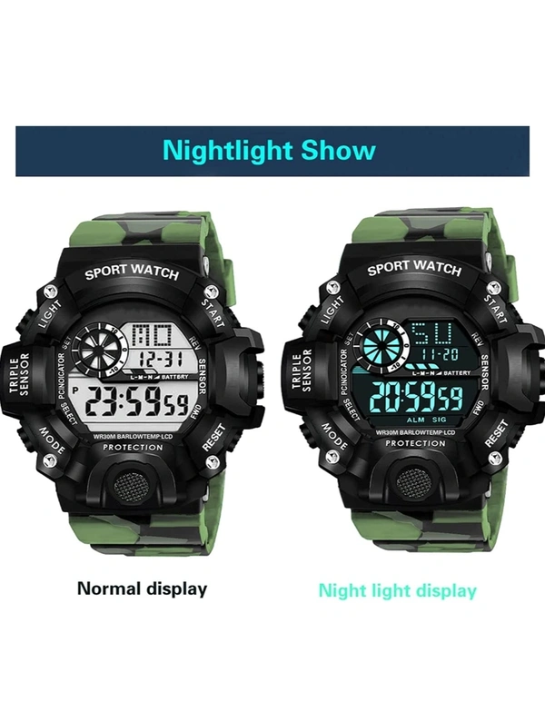 Shocknshop Digital Sports Multi Functional Black Dial Watch for Mens Boys -315RED - Olivetone