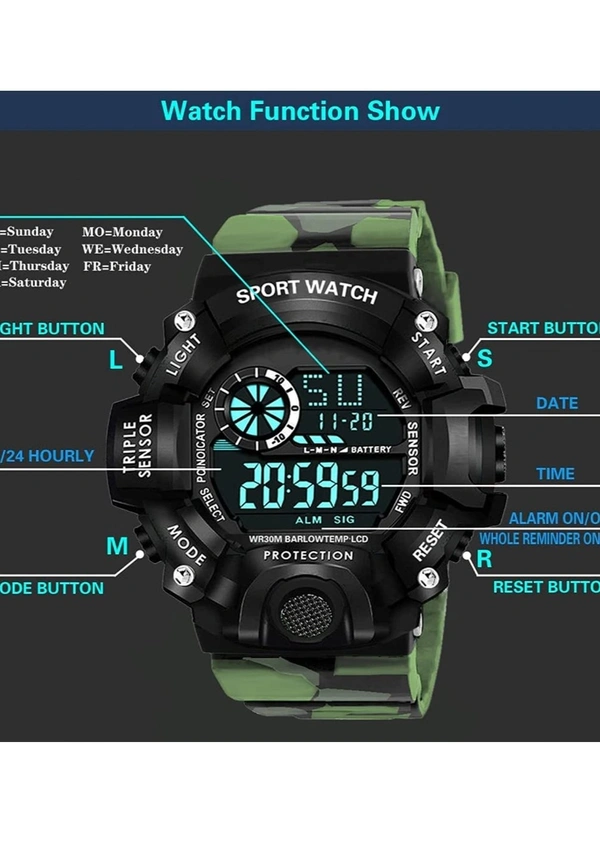 Shocknshop Digital Sports Multi Functional Black Dial Watch for Mens Boys -315RED - Olivetone