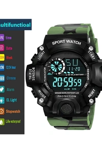 Shocknshop Digital Sports Multi Functional Black Dial Watch for Mens Boys -315RED - Olivetone