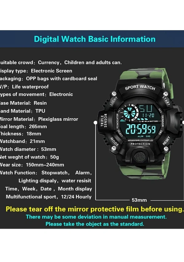 Shocknshop Digital Sports Multi Functional Black Dial Watch for Mens Boys -315RED - Olivetone