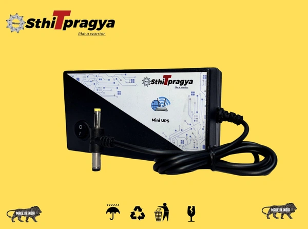 Sthitpragya Mini UPS for 12V WiFi Router | Backup Upto 3 Hours | 6000 mAh Battery | Uninterruptible Power Supply | All 12V (0.5A - 3A) WiFi Routers | Zero Lag Switching Power Backup During Power Cuts - 7*3*3, Black, 250 Grm