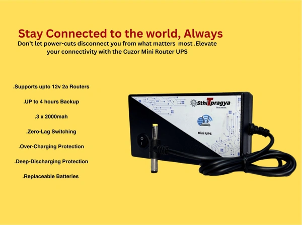 Sthitpragya Mini UPS for 12V WiFi Router | Backup Upto 3 Hours | 6000 mAh Battery | Uninterruptible Power Supply | All 12V (0.5A - 3A) WiFi Routers | Zero Lag Switching Power Backup During Power Cuts - 7*3*3, Black, 250 Grm