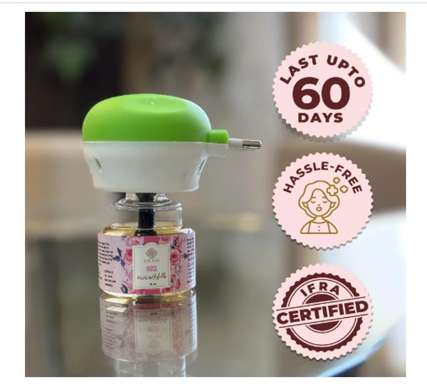 EKAM Rose Scented Summer Delights Home Fragrance Oil Automatic Air Room Fresheners Plug-In Kit With 45Ml Refill Used For Home Freshener, Room Freshener, Bathrrom Freshener, Office Freshener