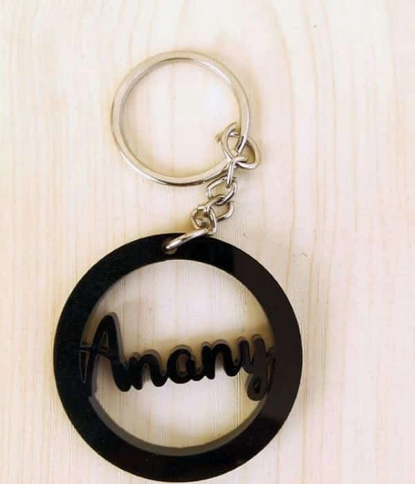 Acrylic Name Key Chain - Black, 6cm Round