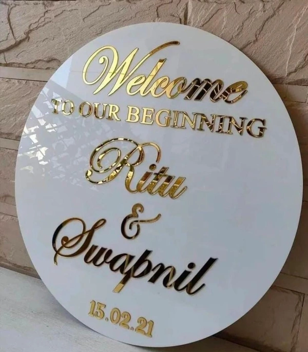 ACRYLIC HOUSE NO. / NAME PLATE - White & Gold White & Black, 12 Inch & 16 Inch