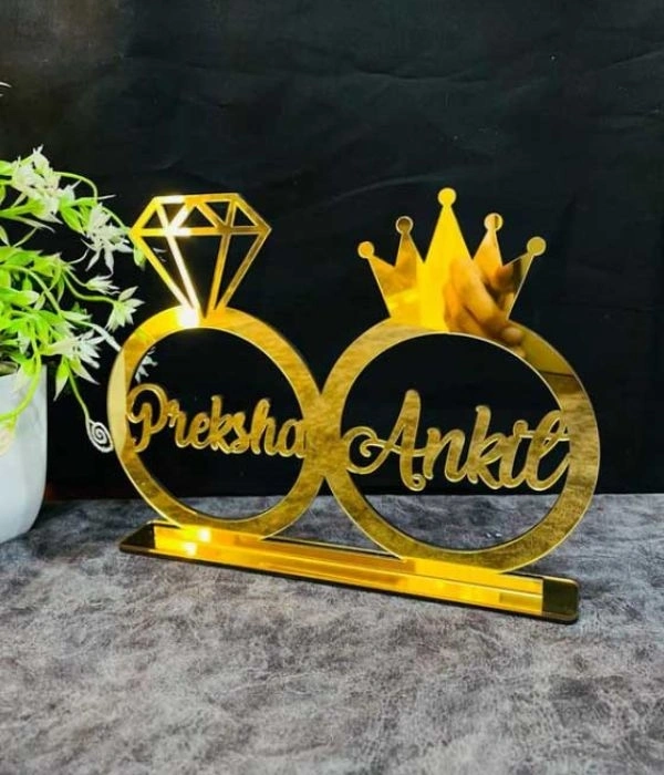 Acrylic Couple Name Table Top - Golden, 11*8