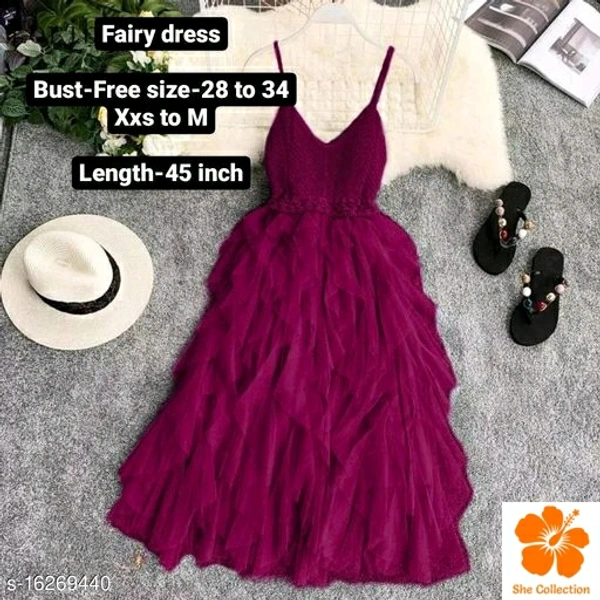 Women's Fairy Irregular Pleated Mesh Net Dress,  Free Size(Burst Size:28in To 34in) 