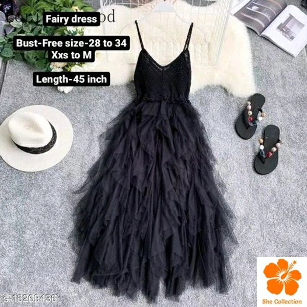 Women's Fairy Irregular Pleated Mesh Net Dress,  Free Size(Burst Size:28in To 34in) 